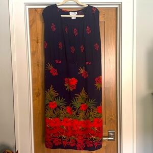 Main Street Blues sleeveless Midi dress Womens 22W Hibiscus Floral Smocked Rayon